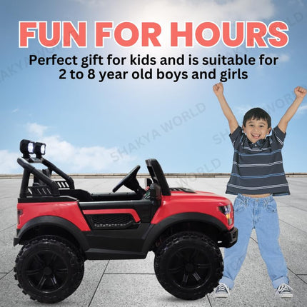 SHAKYA WORLD Pobo Battery Operated Jeep for Kids Ride on Toy Kids Car with Music & Light Electric Car Jeep Battery Car for Kids to Drive || Red Color 