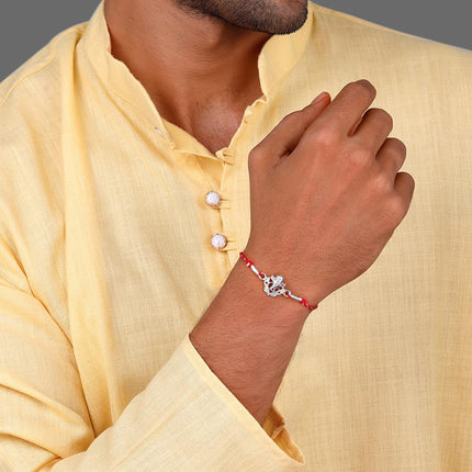 GIVA 925 Silver Leaf Ganesha Rakhi|Raksha Bandhan Rakhi for Brother | Gift for Men & Boys| With Certificate of Authenticity and 925 Stamp 