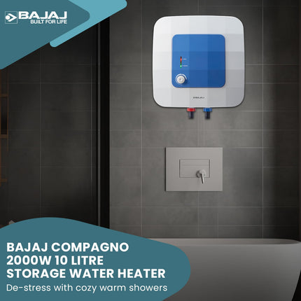 Bajaj Compagno 2000 W 10 Litre Vertical Storage Water Heater| Star Rated Geyser| Water Heating With Titanium Armour & Swirl Flow Technology| Child Safety Mode|2-Yr Warranty By Bajaj 【White & Blue】 