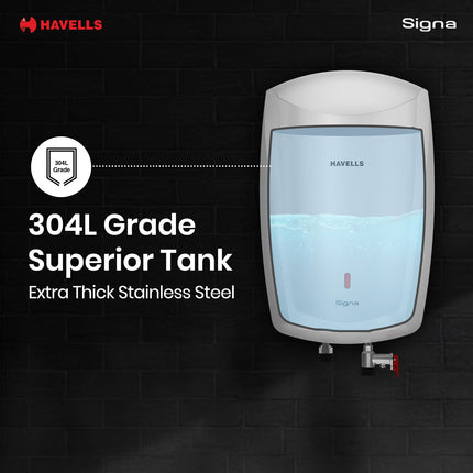 Havells Signa 5 Litre Instant Water Heater(Geyser)| Twin LED Indicator| Rust and Shock Proof Body| ISI Marked| Fire Retardant Power Cord| Warranty: 5 year on inner tank & 2 year comprehensive (White) 