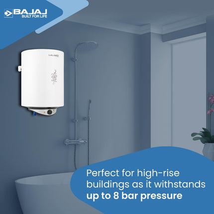 Bajaj Edrea 15 Litre Storage 5-Star Rated Storage vertical Wall Water Heater for home | Polymer Coated Tank | Multiple Safety* | Suitable for High Rise | Child Safety Mode | 5-Yr* Warranty 【White】 
