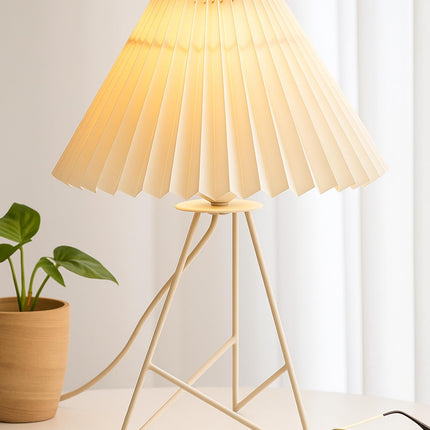 Homesake®Retro Down to The Wire Metal Table Lamp with Fabric Shade, Bedside Lamp Gift Housewarming Home Living Room, Pleated Shade (Off-White) 