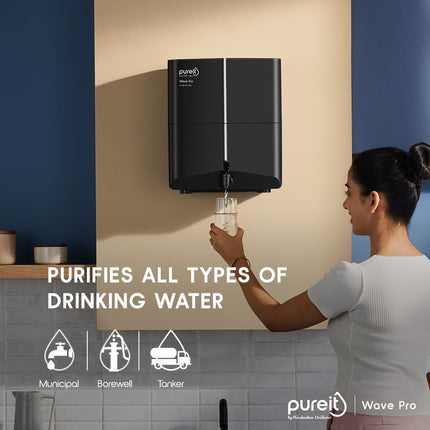 HUL Pureit Wave Pro Mineral RO+UV LED in-tank | 7 stage Purification | 7 Litres Capicity | Up to 45% Water Savings | Suitable for Borewell, Tanker & Muncipal Water | Wall Mountable | Black 