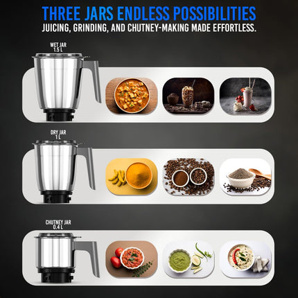 PHILIPS HL7770/00 Mixer Grinder, 800 Watt Powerful motor, 3 Jars, MicroGrind technology : Grind even 1 pepper; Choose Coarse, Fine, or Superfine for perfect textures every time, Grey 