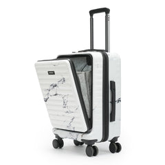 THE ASSEMBLY Hard Shell Spinner Cabin 4 Wheels Trolley Bag With Laptop Compartment (55 Cms) - Premium Polycarbonate Luggage With In-Built Tsa Lock & Usb Port For Flight Travel-Stark, White 