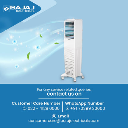 Bajaj TMH50 Tower Air Cooler 50L|for Larger Room|Inverter Compatibility|Honeycomb Cooling Pads|Typhoon Blower Tech|Portable AC|30-Ft Air Throw|3-Yr Product 2-Yr Pump 1-Yr Motor Warranty【White】 