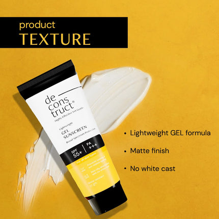 Deconstruct Face Gel Sunscreen SPF 50 + and PA+++ | Gel based sunscreen for oily, combination skin, normal skin | Broad spectrum sunscreen, No White Cast, Lightweight, Non greasy - 50g 