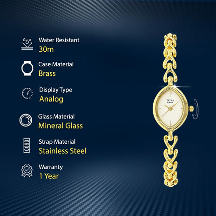 Titan Brass Raga White Dial Women Analog Watch With Metal Strap-Ns2370Ym01, Band_Gold 