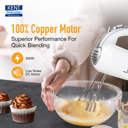 KENT 16051 Hand Blender 300 W | 5 Variable Speed Control | Multiple Beaters & Dough Hooks | Turbo Function, Plastic, 300 Watts 