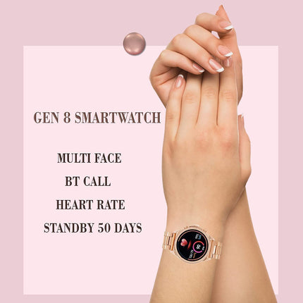 DINACO Glorious Women's Rose Gold Smart Watch Talk 2 Bluetooth Calling Smartwatch with 3 Button, Hands On Voice Assistance HD Display, 14 Sports Modes with Puple Belt (Rose Gold) (2) 