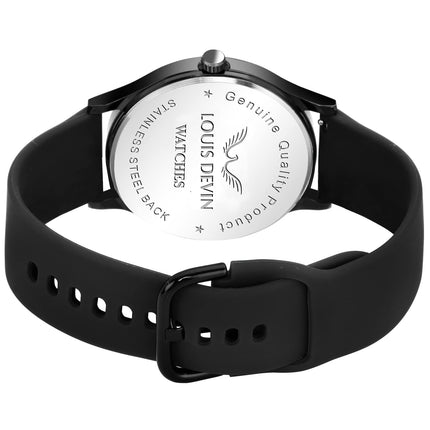 LOUIS DEVIN Black Silicone Strap Analog Wrist Watch for Men (Black Dial) | LD-BK054-BLACK 