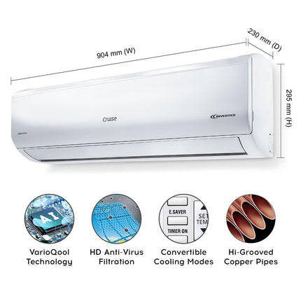 Cruise 1.5 Ton 5 Star Inverter Split AC with 7-Stage Air Filtration (100% Copper, Convertible 4-in-1, PM 2.5 Filter, Anti-Rust Technology, 2024 Model, CWCVBK-VQ3D185, White) 