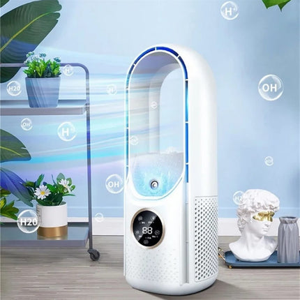 ZAPORA Mini Air Conditioner Air Cooler Leafless Electric Fan Portable Air Conditioner Silent Timer Cooling Fan Humidifier Purifier 