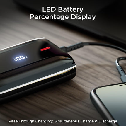 boAt EnergyShroom PB300 Air 10000 mAh 22.5W Pocket Size Power Bank with Compact and Lightweight Design, LED Battery Display, 12 Layer Smart IC Protection & Smart Power Management(Carbon Black) 