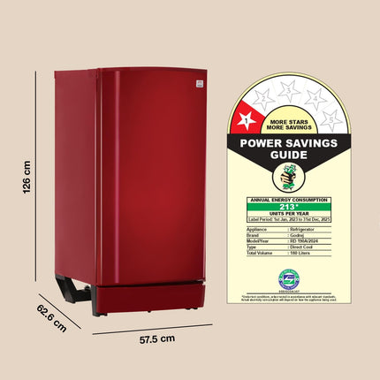 Godrej 180 L 1 Star Advanced Capillary Technology Direct Cool Single Door Refrigerator (2025 Model, RD EDGE 190A TRF ST WN, Steel Wine) 