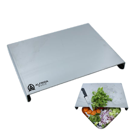 ALFRIDA WORLD Steel Chopping Board – 1st Time in India -New Launch | ISO Certified Sockist’s 304 Grade Stainless Steel Chopping Board Large | Heavy-Duty Chopping Board Steel | Life Time Warranty (L)