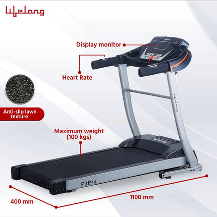 Lifelong FitPro (2.5 HP Peak) Manual Incline Motorized Treadmill for Home with 12 preset Workouts, Max Speed 12km/hr. Bluetooth Speaker|Max. User Weight 100Kg, (LLTM09) 