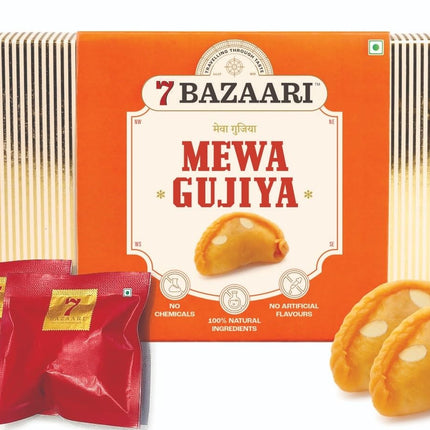 7 BAZAARI Mewa Gujiya – Traditional Indian Holi Sweet, 6 Piece Pack, Rich in Flavor and Authentic Taste Natural ingredients made with real nuts and dry fruits 