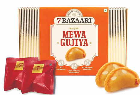 7 BAZAARI Mewa Gujiya – Traditional Indian Holi Sweet, 6 Piece Pack, Rich in Flavor and Authentic Taste Natural ingredients made with real nuts and dry fruits 