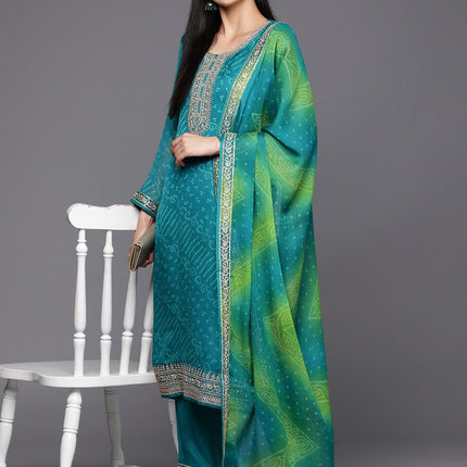 Libas Women's Poly Chiffon Kurta Sets (38126O_Turquoise Blue 