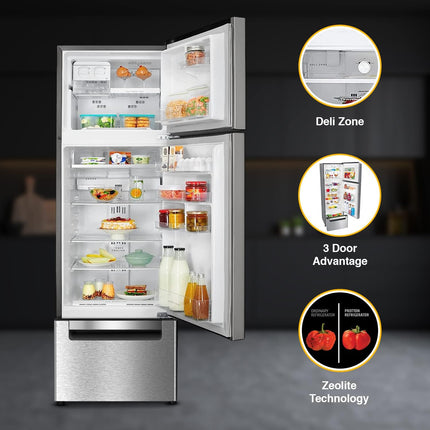 Whirlpool 300 L Frost Free Triple-Door Refrigerator | Zeolite Technology | Microblock Technology [FP 353D PROTTON ROY ALPHA STEEL (N), Up to 44% Reduction in Cold Air Loss*] 