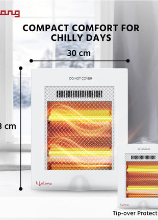 Lifelong Regalia 800 Watts Quartz Room Heater for Home with 2 Power settings, ISI Certified, 2 Rod Heater for Room |Cord Length 1.5 Meter| 1 Year Manufacturer's Warranty (LLQH922, White)