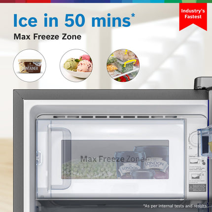 Bosch SmartChoice 207 L, 3 Star, Single Door Refrigerator with Industry's largest base drawer & veg box*(CST20S23PI,Fine Steel) |18 Hr Cooling Retention, 2.5x Faster Cooling, smart inverter compressor 