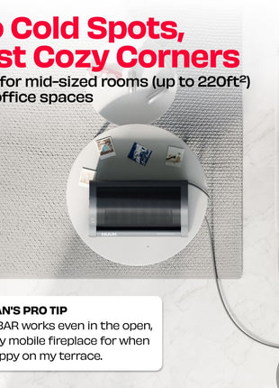 NUUK HÖT BAR 2-Sec Instant Heating PTC Heater for Room | Upto 20% Bill Savings | Zero Dryness | Super-Silent, Portable | Vertical & Horizontal Use | 2200W | Perfect Replacement for small 7/9 fin OFRs