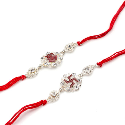 CraftVatika Silver Rakhi for Brother Bhaiya - Rakhi Set of 2, Ganesha Rakhis for Rakshabandhan, Silver Raki for Brother Boy Men Kids, Rakshasutra Thread for Bhai 