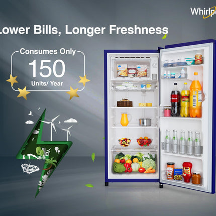 Whirlpool 192 L 4 Star Icemagic Powercool Direct-Cool Single Door Refrigerator (215 IMPC PRM 4S SAPPHIRE MULIA-Z) 