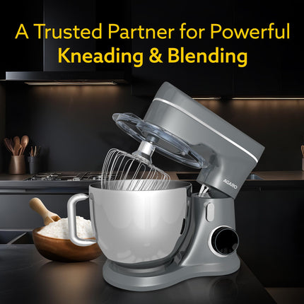 AGARO Elegant Stand Mixer, 1400W with 5.5L SS Bowl, 10 Speed Settings, Pulse Function, 100% Copper Motor, Includes Whisker, Beater, Dough Hook, Dark Grey 