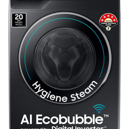 Samsung 11 kg, AI Control, Super Speed, Wi-Fi, Hygiene Steam with Inbuilt Heater, Digital Inverter, Fully-Automatic Front Load Washing Machine (WW11CG604DLBTL, BLACK CAVIAR) 