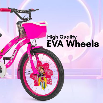 VESCO Super Girl 20T Cycle for Kids Girls with Balance Wheel & Back Carrier | Rigid Fork | Frame 12.5 Inch | Ideal for 6 to 9 Years Girls Kids Bike (Pink) 