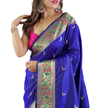 SGF11 Women's Kanjivaram Paithani Soft Silk Handloom Saree With Unstitched Blouse Piece (Violet) 