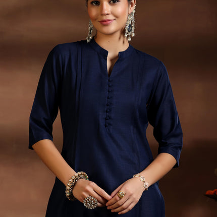 Libas Women's Silk Blend Kurta Set (39041_Navy Blue 