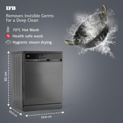 IFB 14 Place Setting 70 Degree Hot Wash Dishwasher (Neptune VX14, Grey, 360 Degree Spray Arm, Washes from Kadhai to Crockery) 