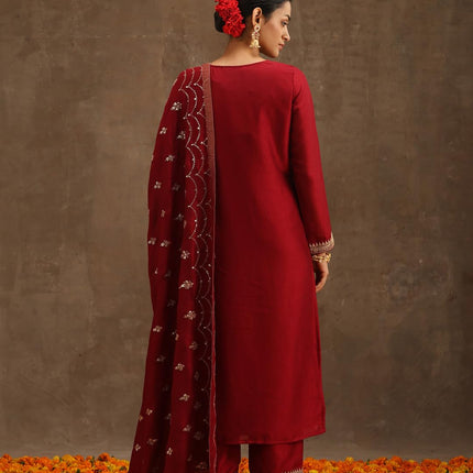 Libas Women's Silk Blend Kurta Sets (38088O_Maroon 