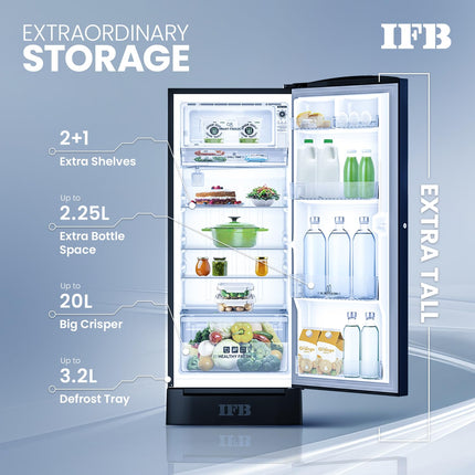 IFB Smart Choice 187L 4 Star Direct Cool Advanced Inverter Single Door Refrigerator (IFBDC-2134DBNED, Divine Bliss-Blue, Humidity Controller, Extraordinary Space with Base Drawer) 