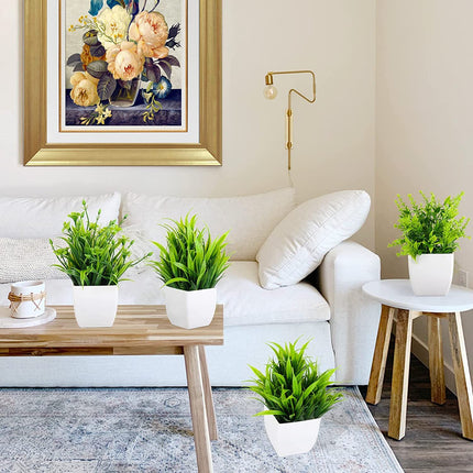 Dekorly Artificial Potted Plants, 8 Pack Artificial Plastic Eucalyptus Plants Small Indoor Potted Houseplants, Small Faux Plants for Home Decor Bathroom Office Farmhouse (Set 0F 8) 
