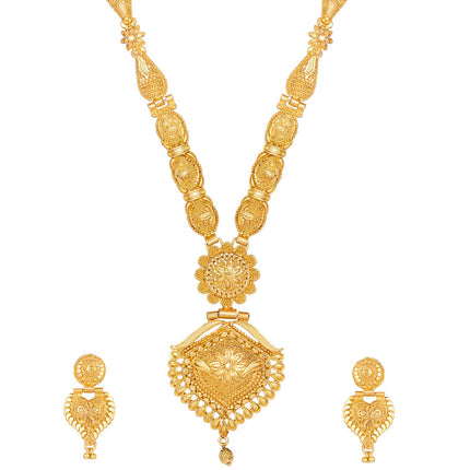 Shining Diva Fashion Latest Long Design Necklace Set For Women Traditional One Gram Gold Plated Jewellery Set for Women (Golden) (11508s) 