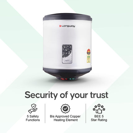 Longway Superb 10 Ltr 5 Star Rated Automatic Instant Water Heater for Home, Water Geyser, Water Heater, Electric Geyser with Multiple Safety System & Anti-Rust Coating (Gray, 10 Ltr) 