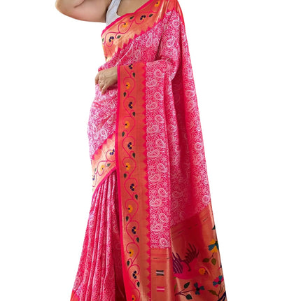 SGF11 Women's Paithani Soft Lichi Silk Kanjivaram Sarees With Blouse Piece (Pink) 