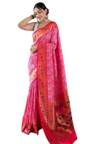 SGF11 Women's Paithani Soft Lichi Silk Kanjivaram Sarees With Blouse Piece (Pink) 