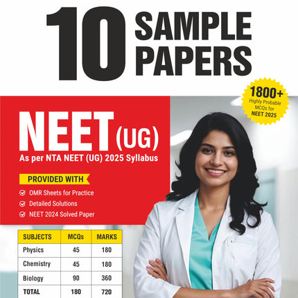 MTG NEET 10 Sample Papers as per NMC NEET UG 2025 Syllabus | NEET Mock Test Papers with OMR Sheet | 2000 Highly Probable MCQs 