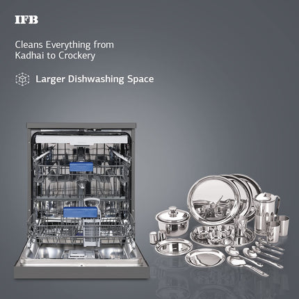 IFB 16 Place Settings â€ŽHot water wash Free Standing Dishwasher (Neptune VX2 Plus, Inox Grey, In Built Heater with Turbo Drying, Perfect for Indian Utensils) 