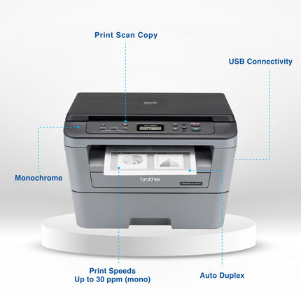 Brother DCP-L2520D Automatic Duplex Laser Printer with 30 Pages Per Minute Print Speed, Multifunction (Print Scan Copy), 2 in 1 (ID) Copy Button, LCD Display, 32 MB Memory, 250 Sheet Paper Tray, USB 