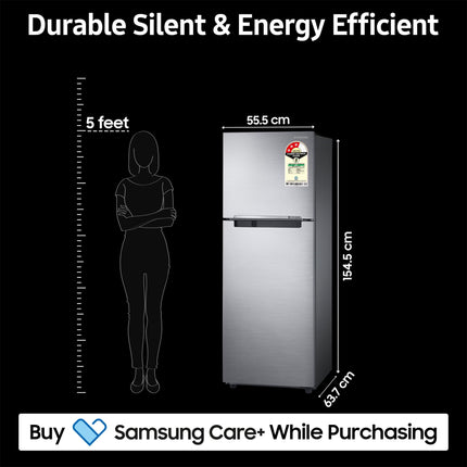 Samsung 236 L, 3 Star, Digital Inverter, Frost Free Double Door Refrigerator (RT28C3053S8/HL, Silver, Elegant Inox) 