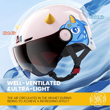 Proberos® Kids Bike Helmet 3D Cartoon, Adjustable Chin Strap, Cushioned Lining, Safety Helmet for Boys & Girls Ages 4-15, Removable Ear Pads, Anti-Glare Visor for Bike & Scooter 