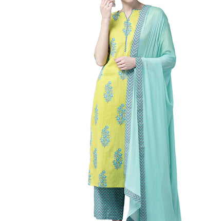 Libas Women's Cotton Kurta Sets (20197_Green 