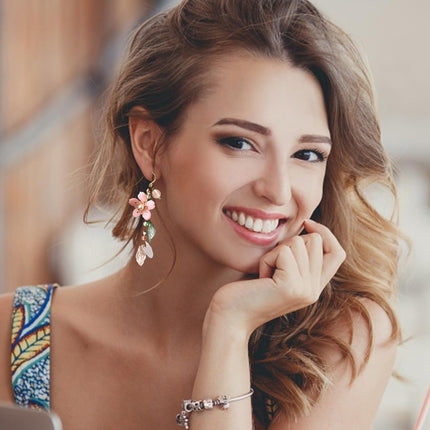 Statement Earrings for Women, Stylish Pink Flower Dangle Earrings, Korean Inspired Design, Elegant Western Style Earring for Girls, Perfect Special Occasions